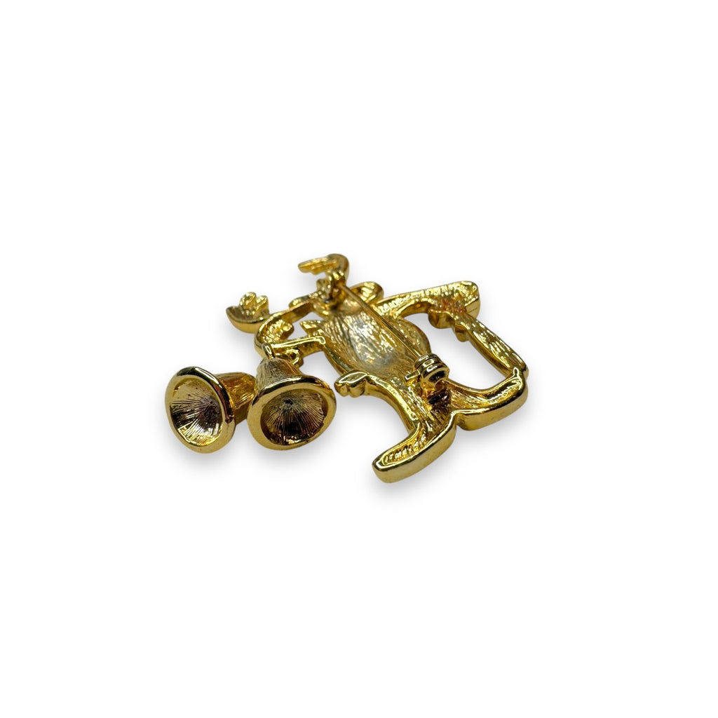 Reindeer Brooch Gold Tone Enamel Holiday Jewelry Macys New In Box