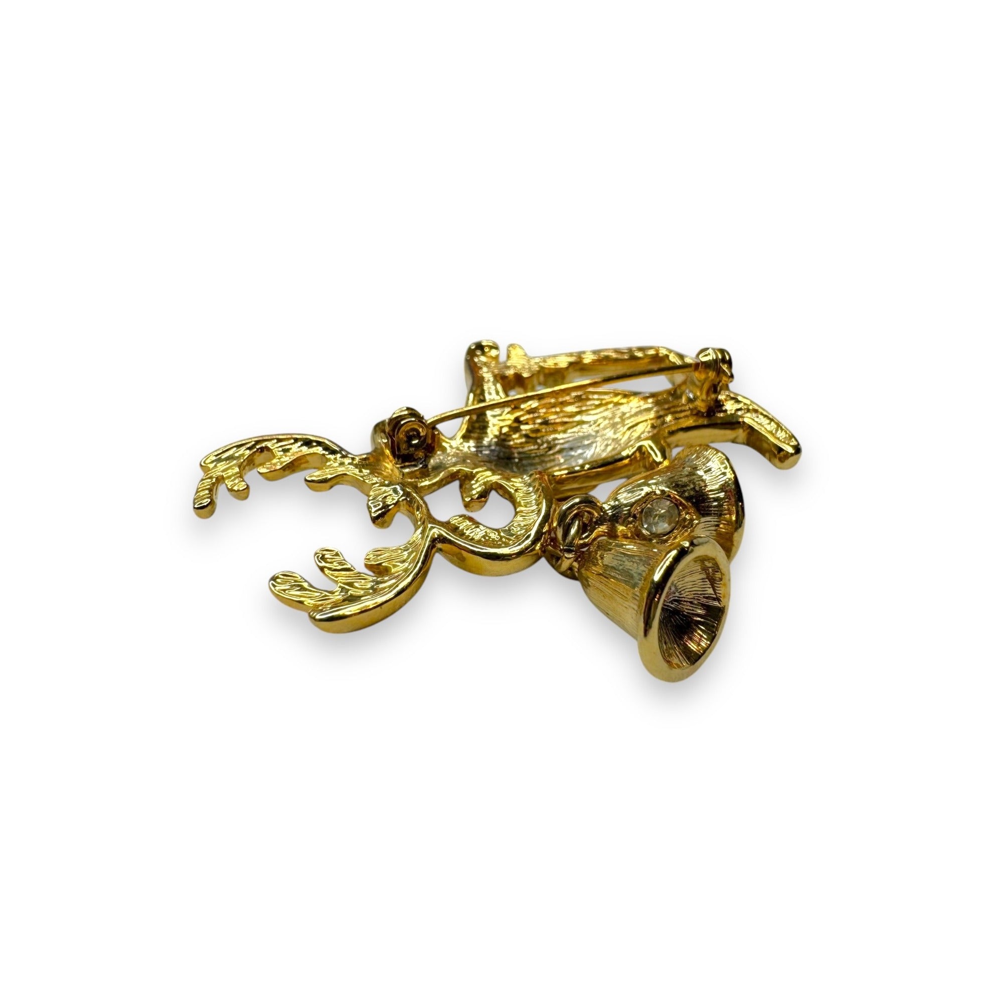 Reindeer Brooch Gold Tone Enamel Holiday Jewelry Macys New In Box