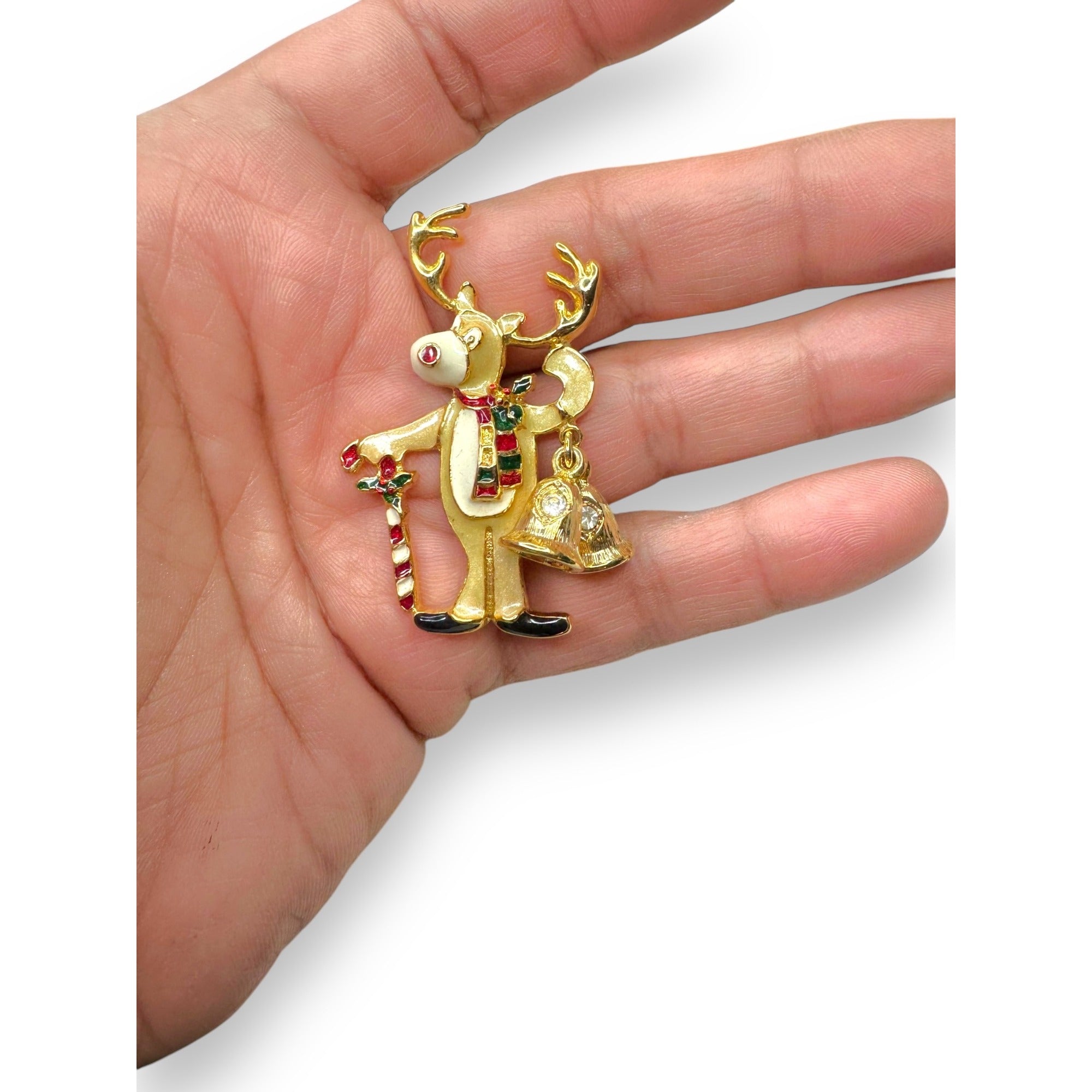Reindeer Brooch Gold Tone Enamel Holiday Jewelry Macys New In Box