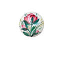 Unsigned Hand Painted Floral Brooch Ceramic Dome Pink Flower 1970s Vintage