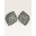 1950s Clear Crystal Rhinestone Diamond Shield Clip Earrings 1.36" Vintage