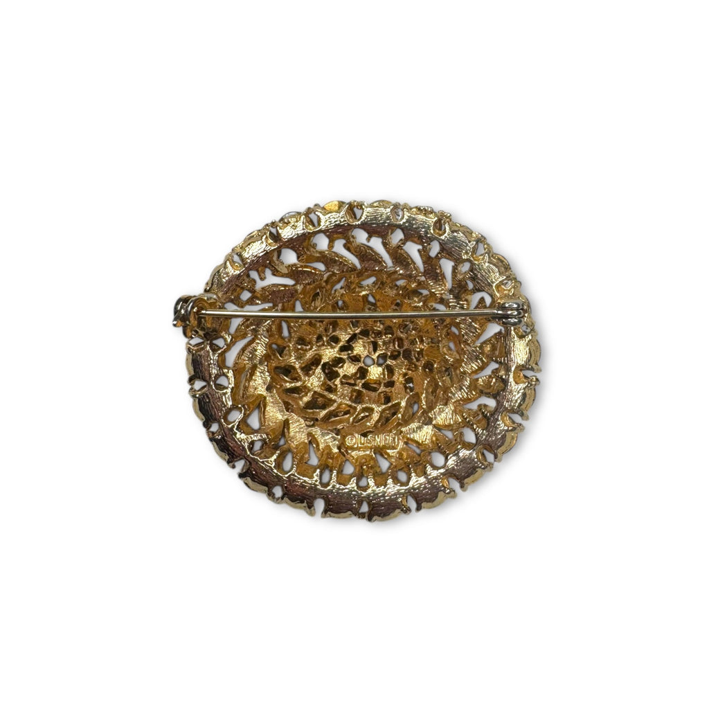 Lisner Gold Tone Domed Brooch With Brown & Tan Crystals