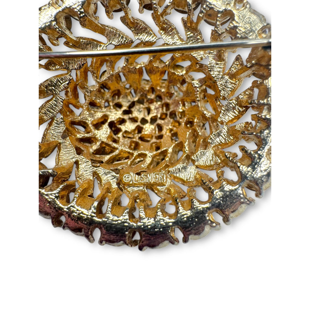 Lisner Gold Tone Domed Brooch With Brown & Tan Crystals