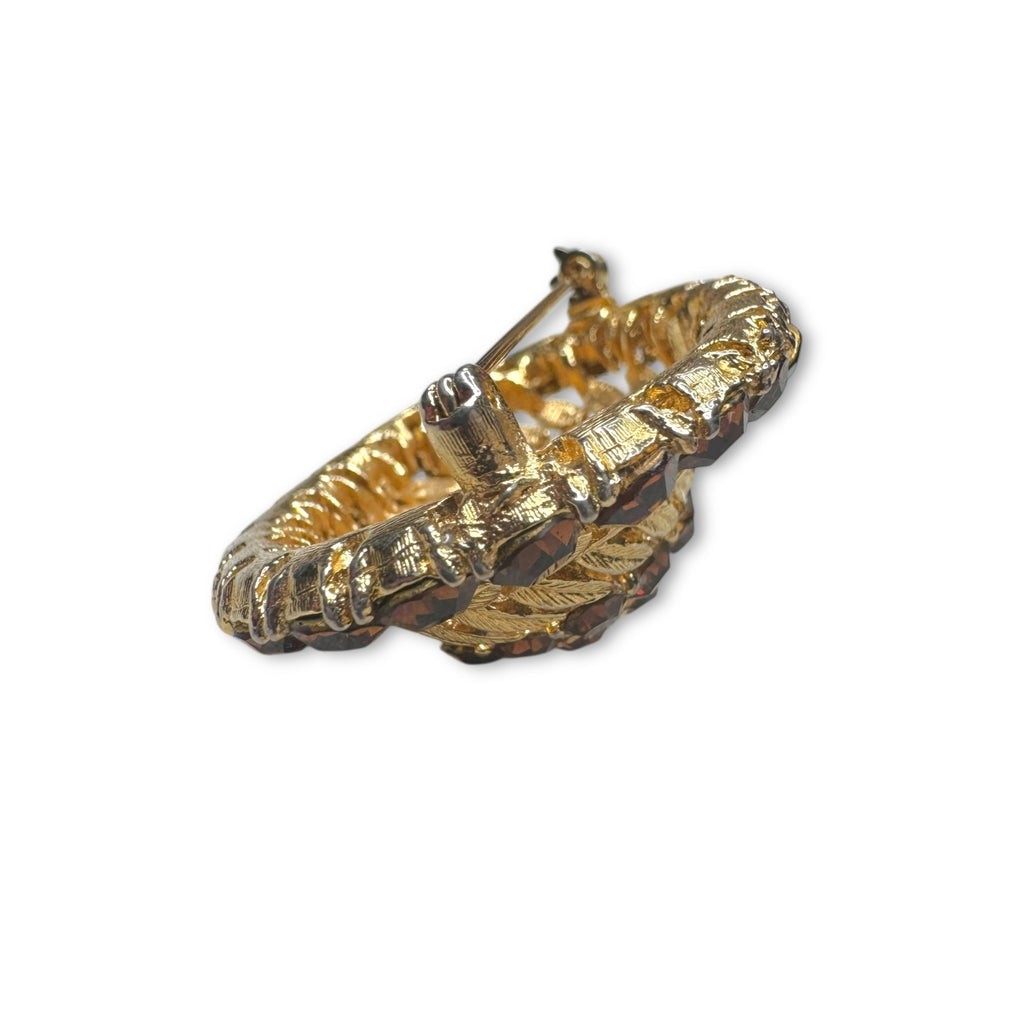 Lisner Gold Tone Domed Brooch With Brown & Tan Crystals