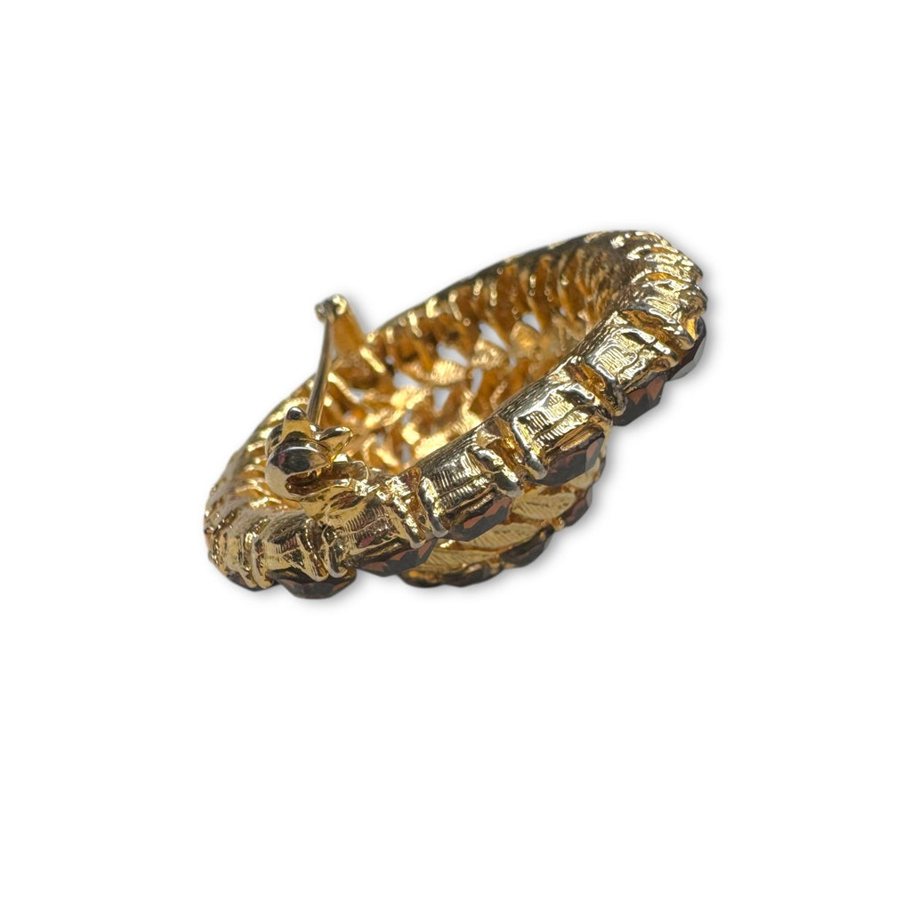 Lisner Gold Tone Domed Brooch With Brown & Tan Crystals