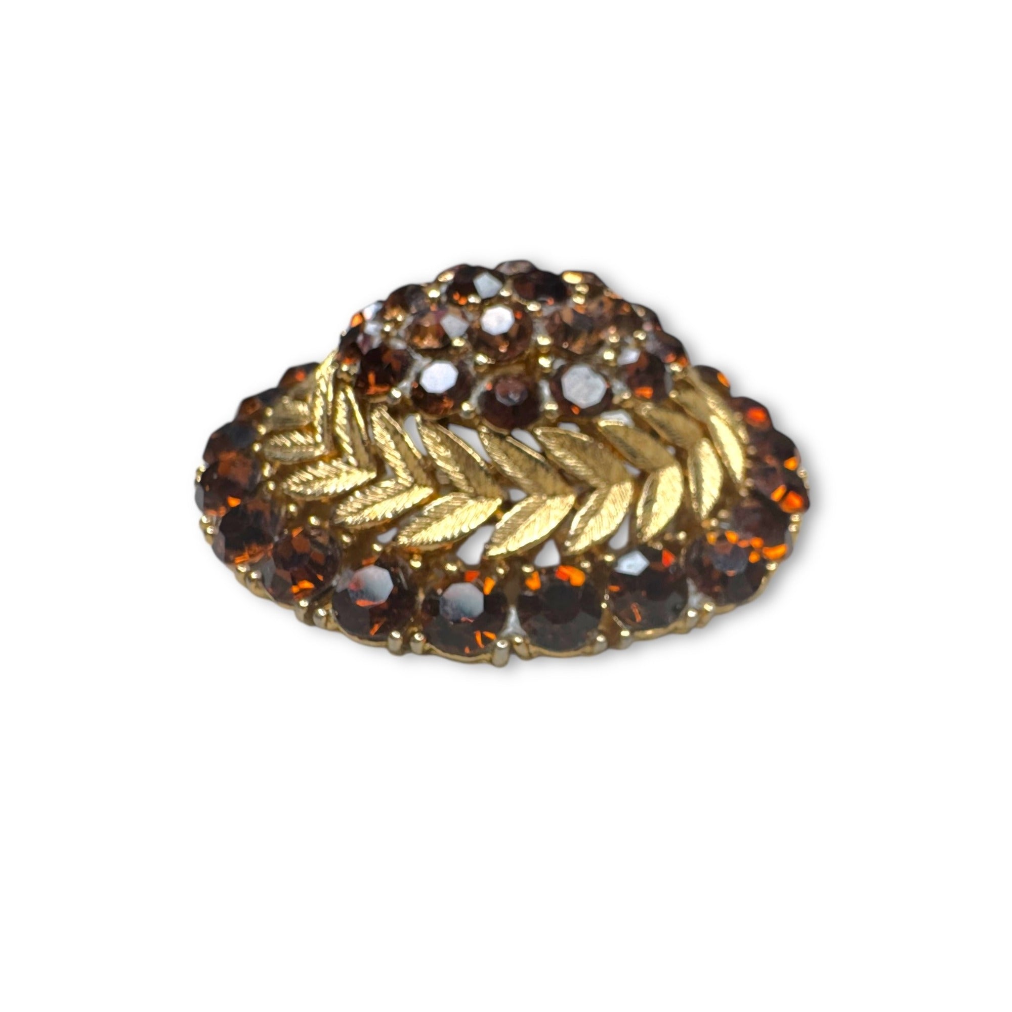 Lisner Gold Tone Domed Brooch With Brown & Tan Crystals