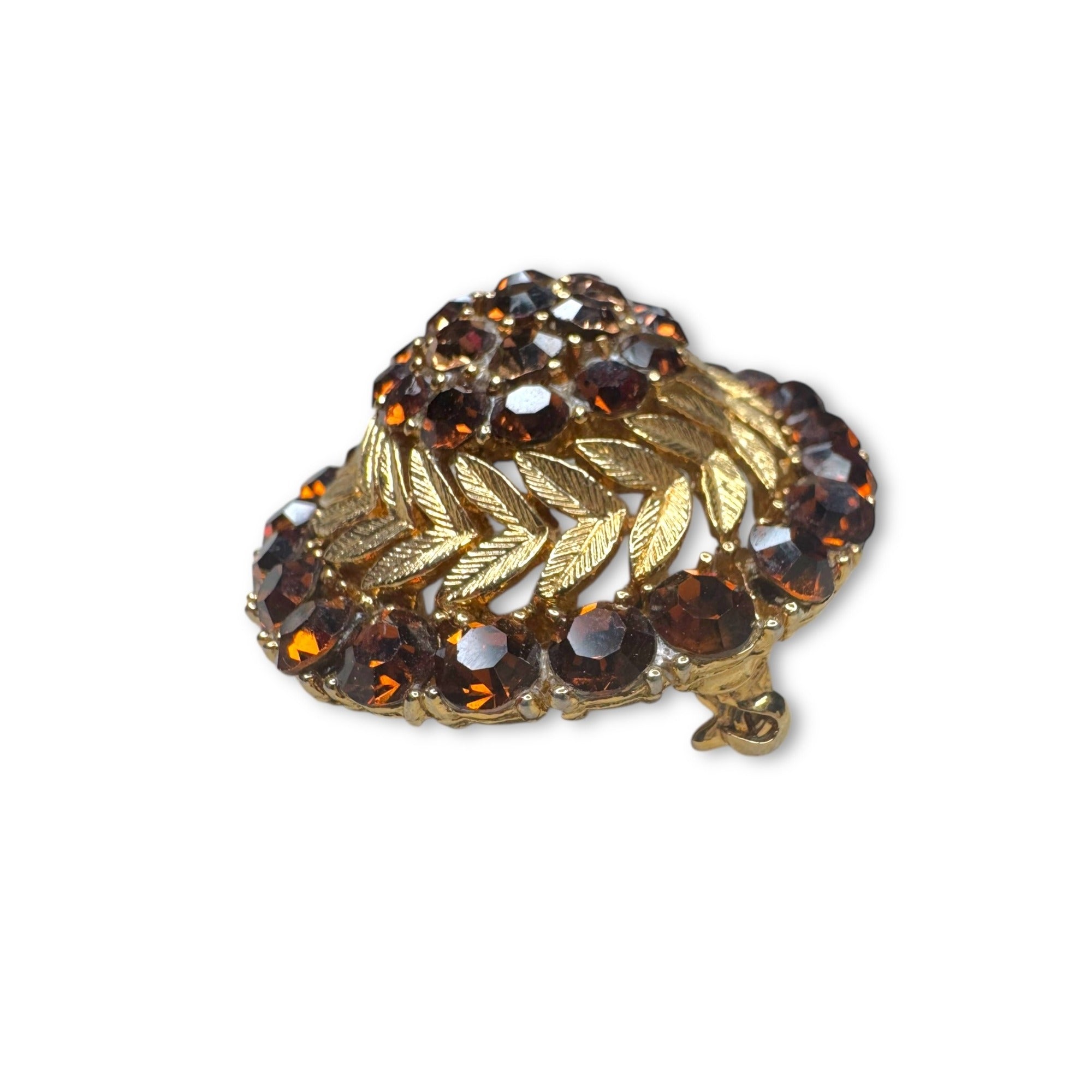Lisner Gold Tone Domed Brooch With Brown & Tan Crystals