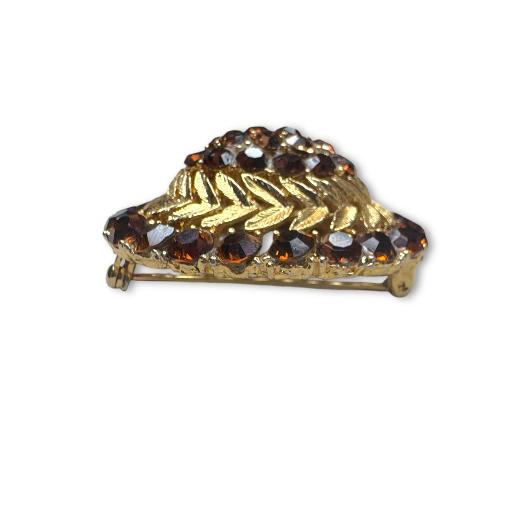 Lisner Gold Tone Domed Brooch With Brown & Tan Crystals