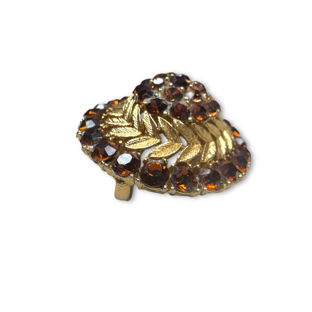 Lisner Gold Tone Domed Brooch With Brown & Tan Crystals