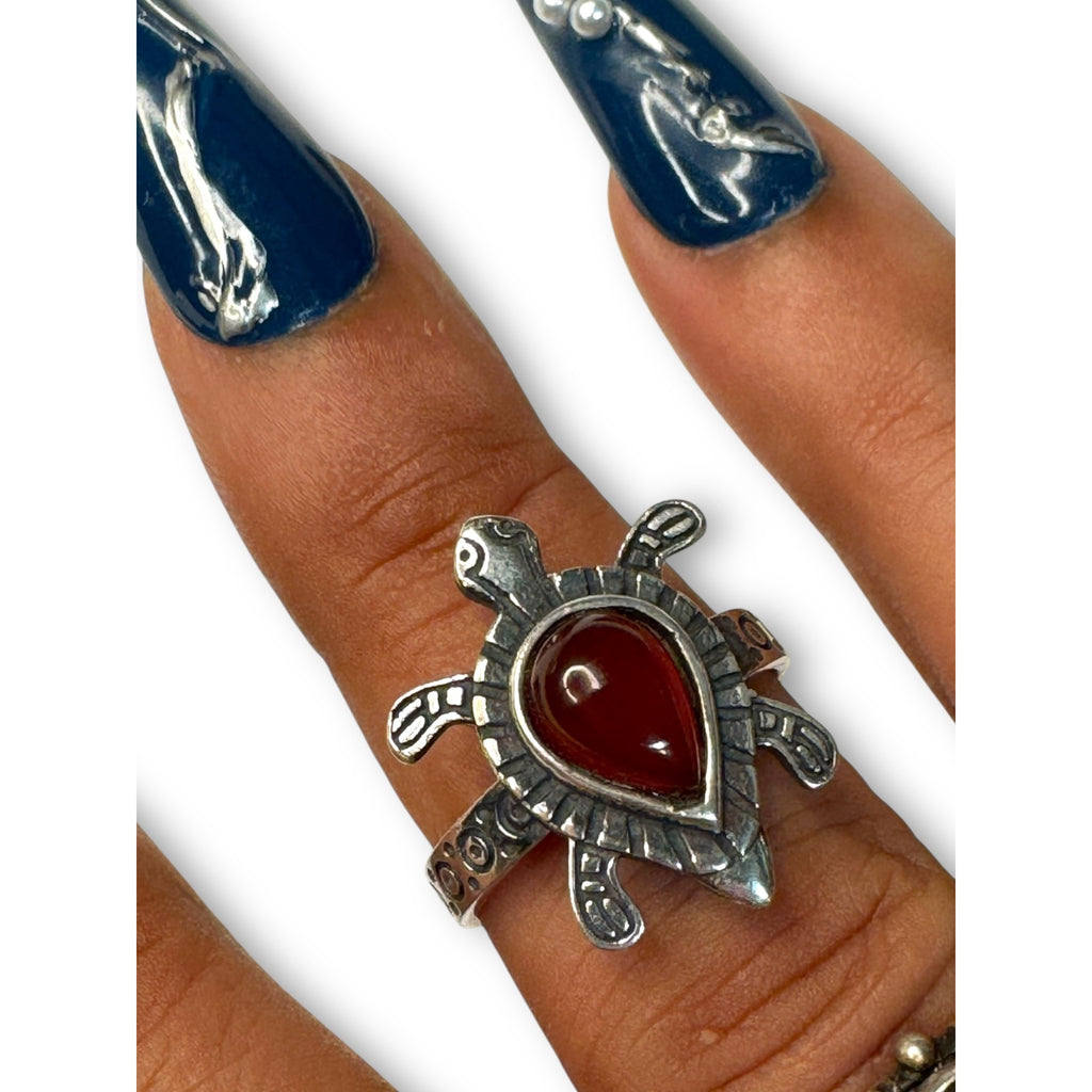 Sterling Silver Turtle Ring Carnelian Size 9.75