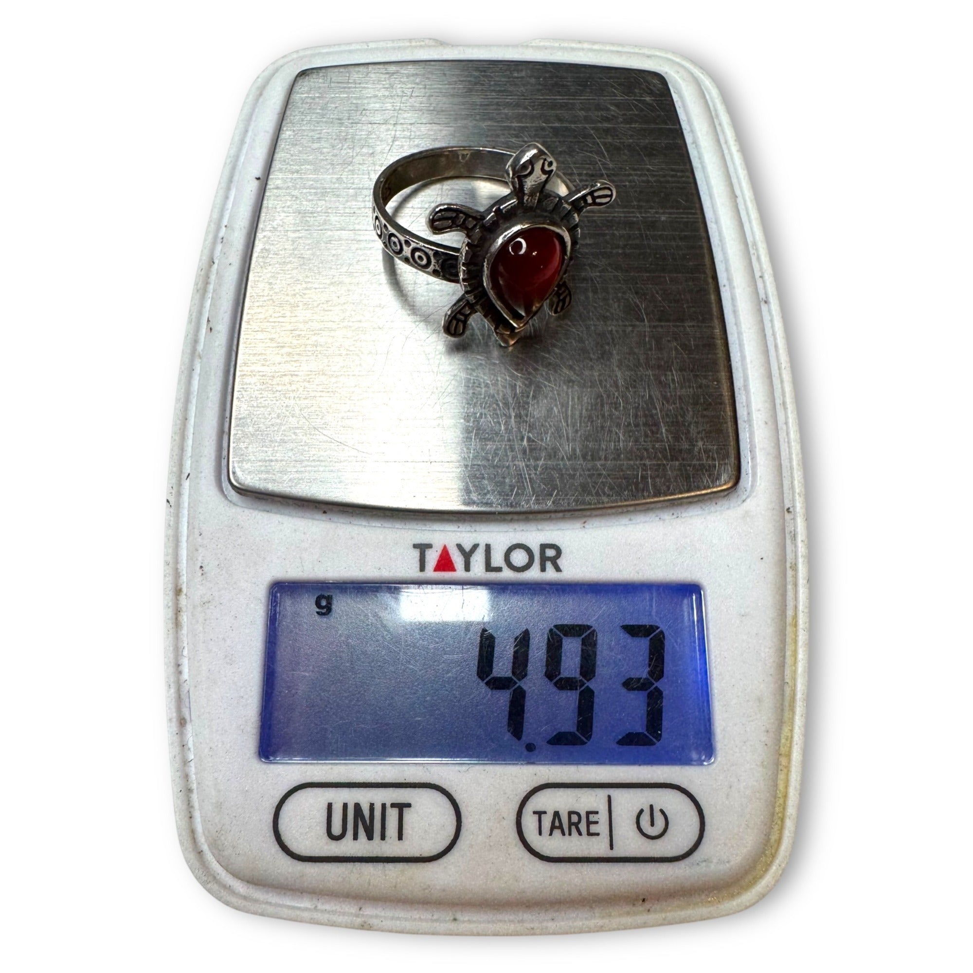 Sterling Silver Turtle Ring Carnelian Size 9.75
