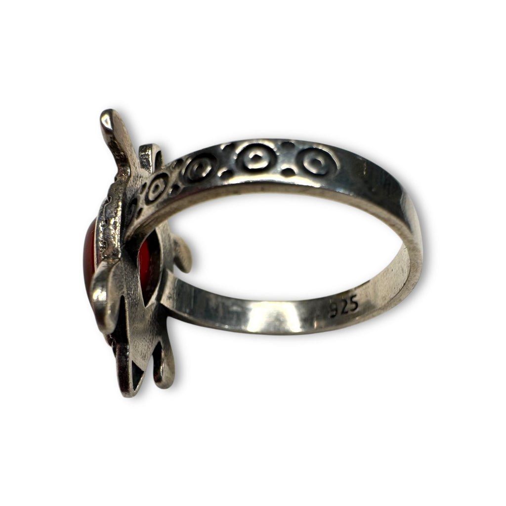 Sterling Silver Turtle Ring Carnelian Size 9.75