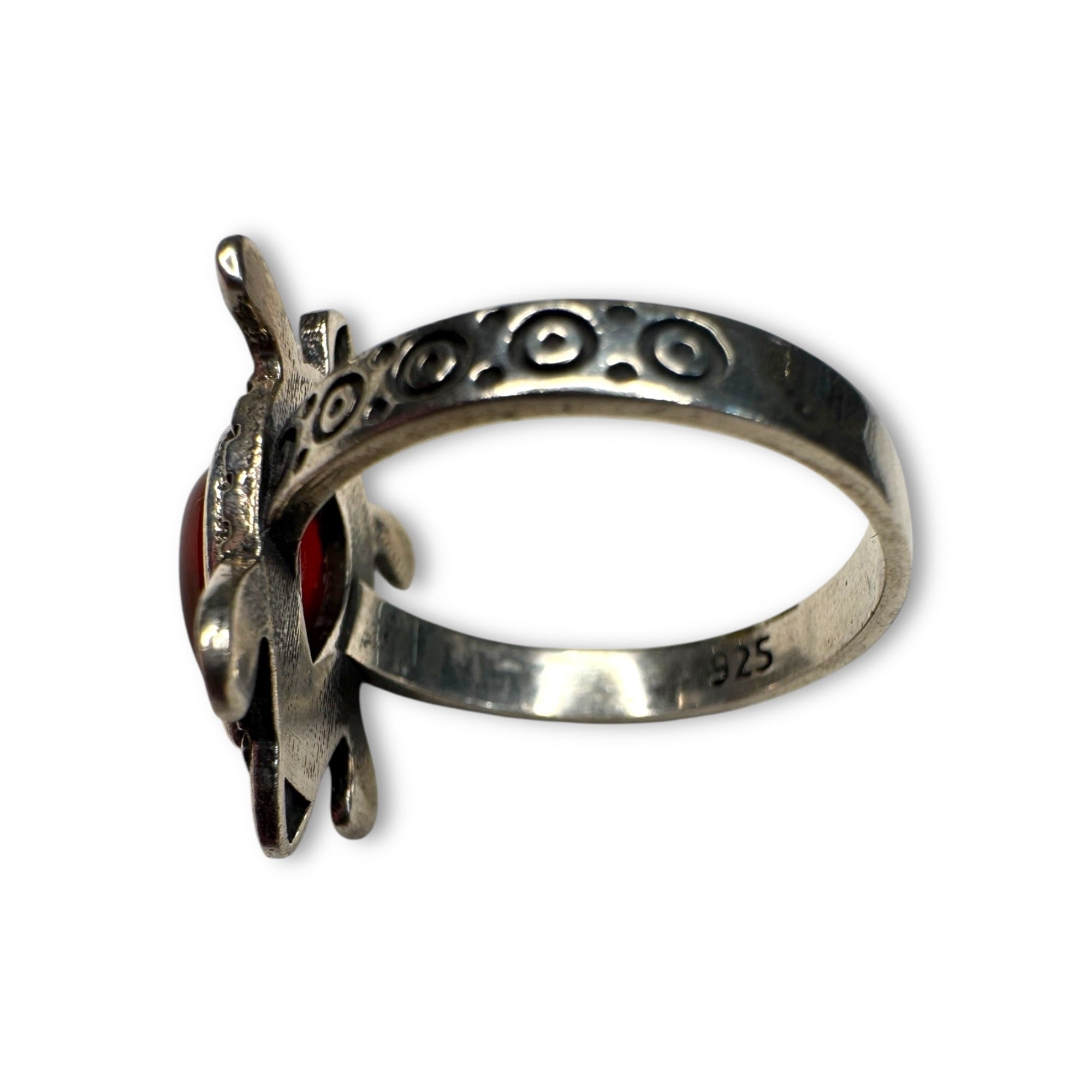Sterling Silver Turtle Ring Carnelian Size 9.75