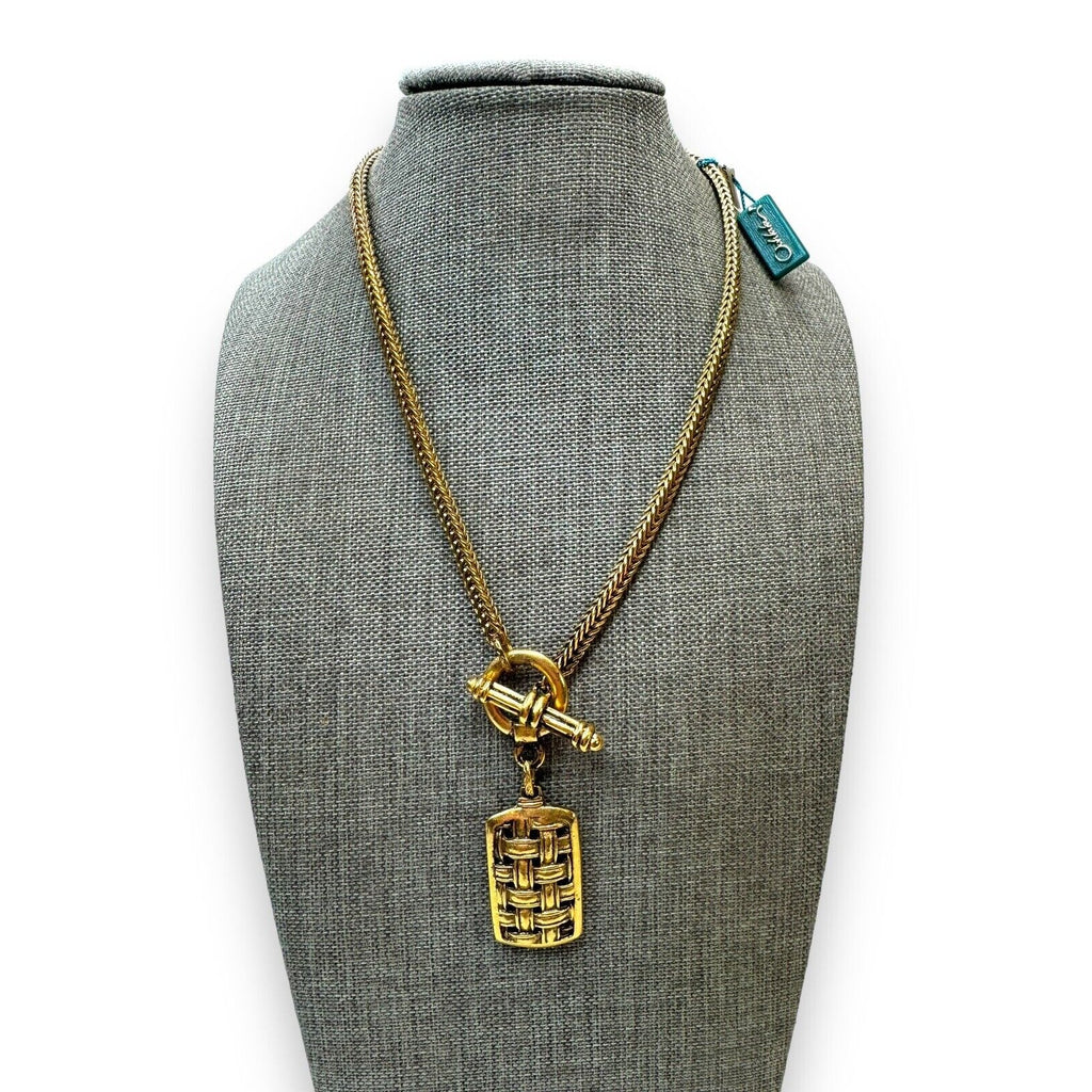 Oohlala Gold Tone Antiqued Basket Weave Gold Tone Toggle Necklace 16”