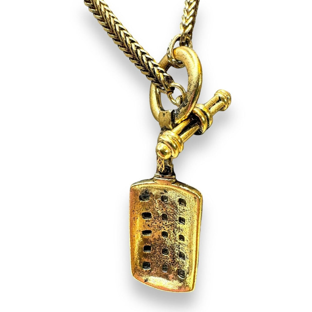 Oohlala Gold Tone Antiqued Basket Weave Gold Tone Toggle Necklace 16”