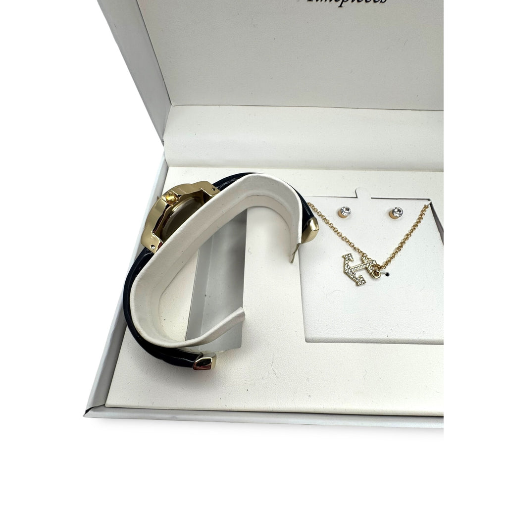 L & Co. Timepieces Gift Set With Watch Necklace & Earrings In Box