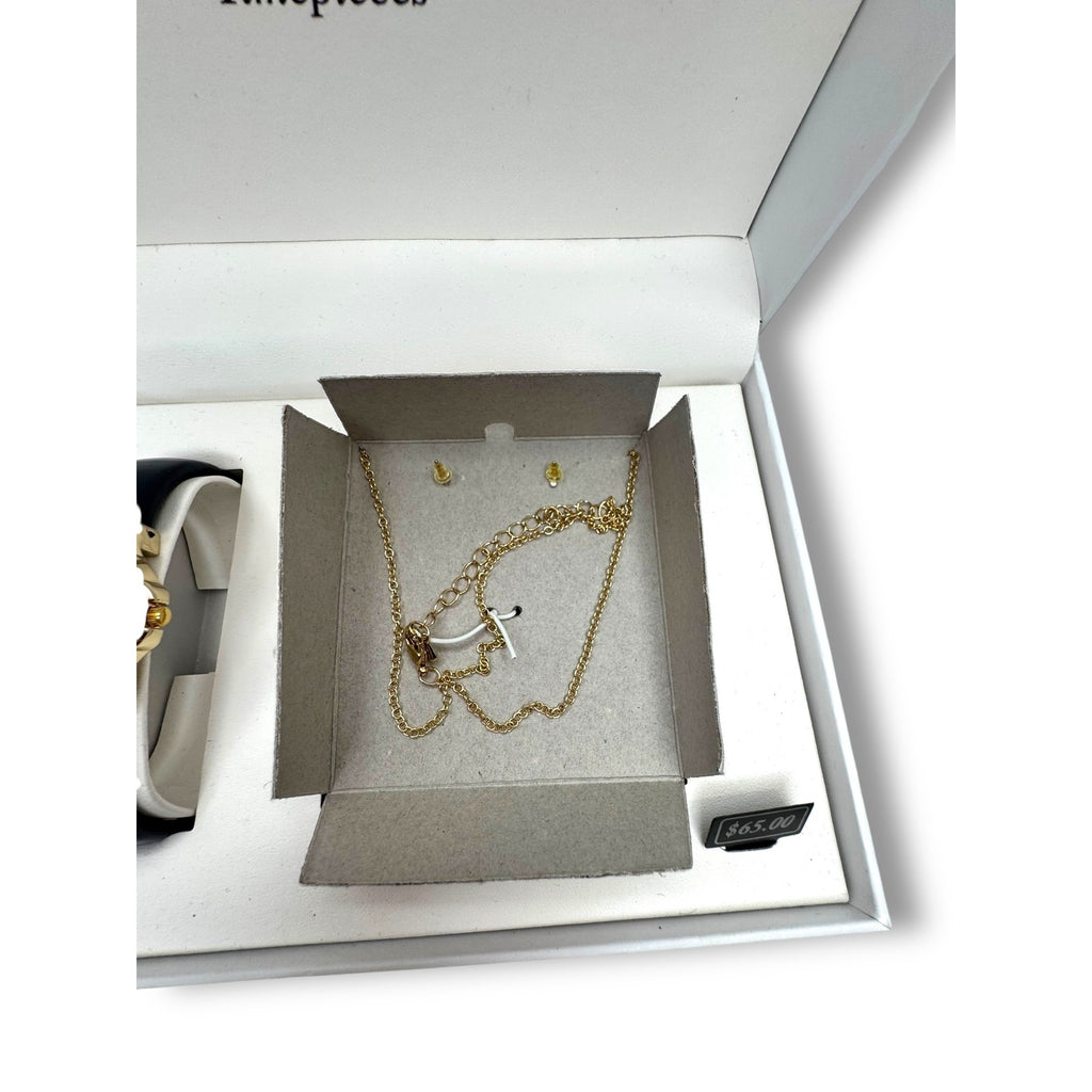 L & Co. Timepieces Gift Set With Watch Necklace & Earrings In Box