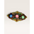 Art Deco Uranium Glass Brass Filigree Brooch Czech Style Multi Color C Clasp