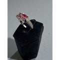 Triple Pink Crystal Cocktail Ring Silver Tone Statement Ring Size 7.25
