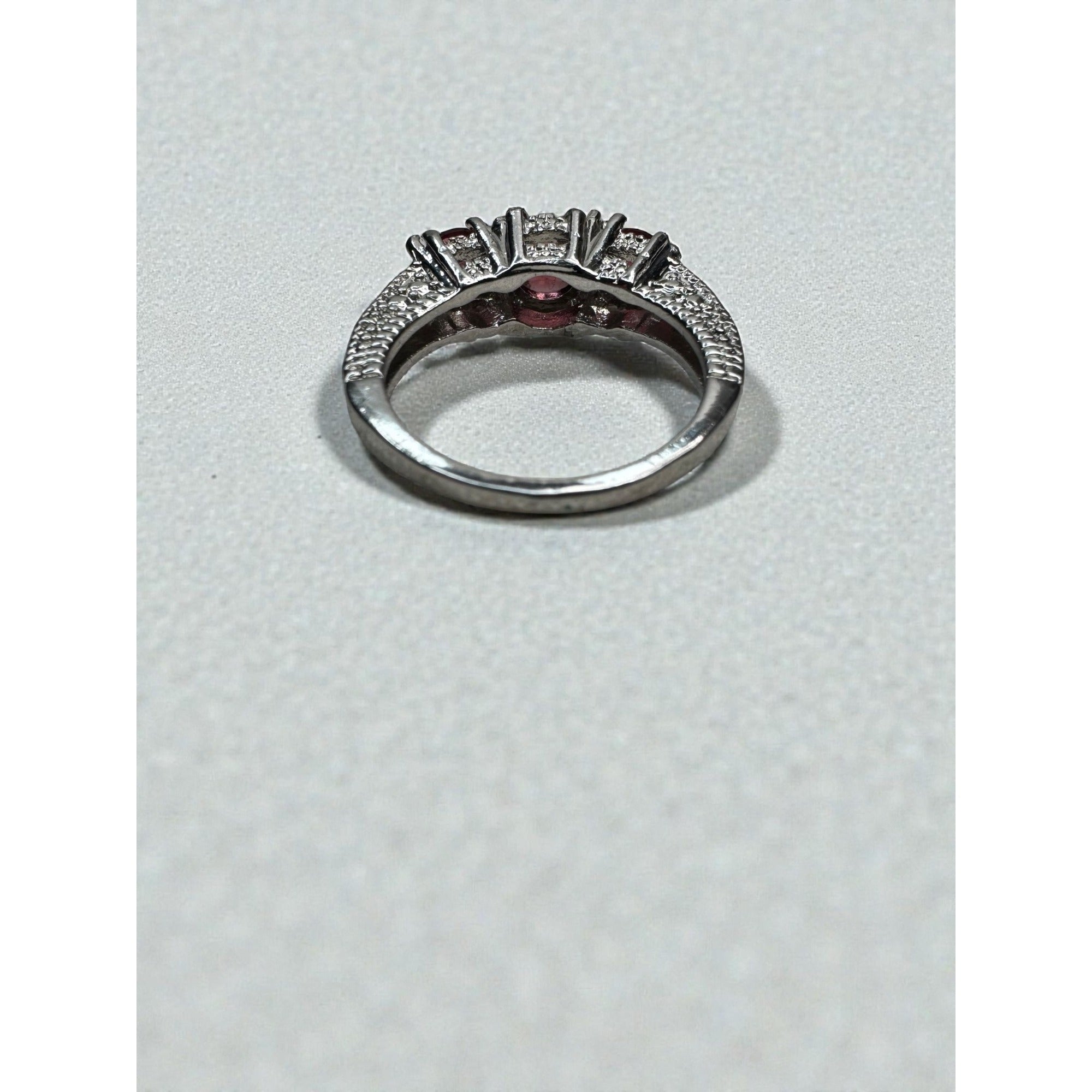 Triple Pink Crystal Cocktail Ring Silver Tone Statement Ring Size 7.25