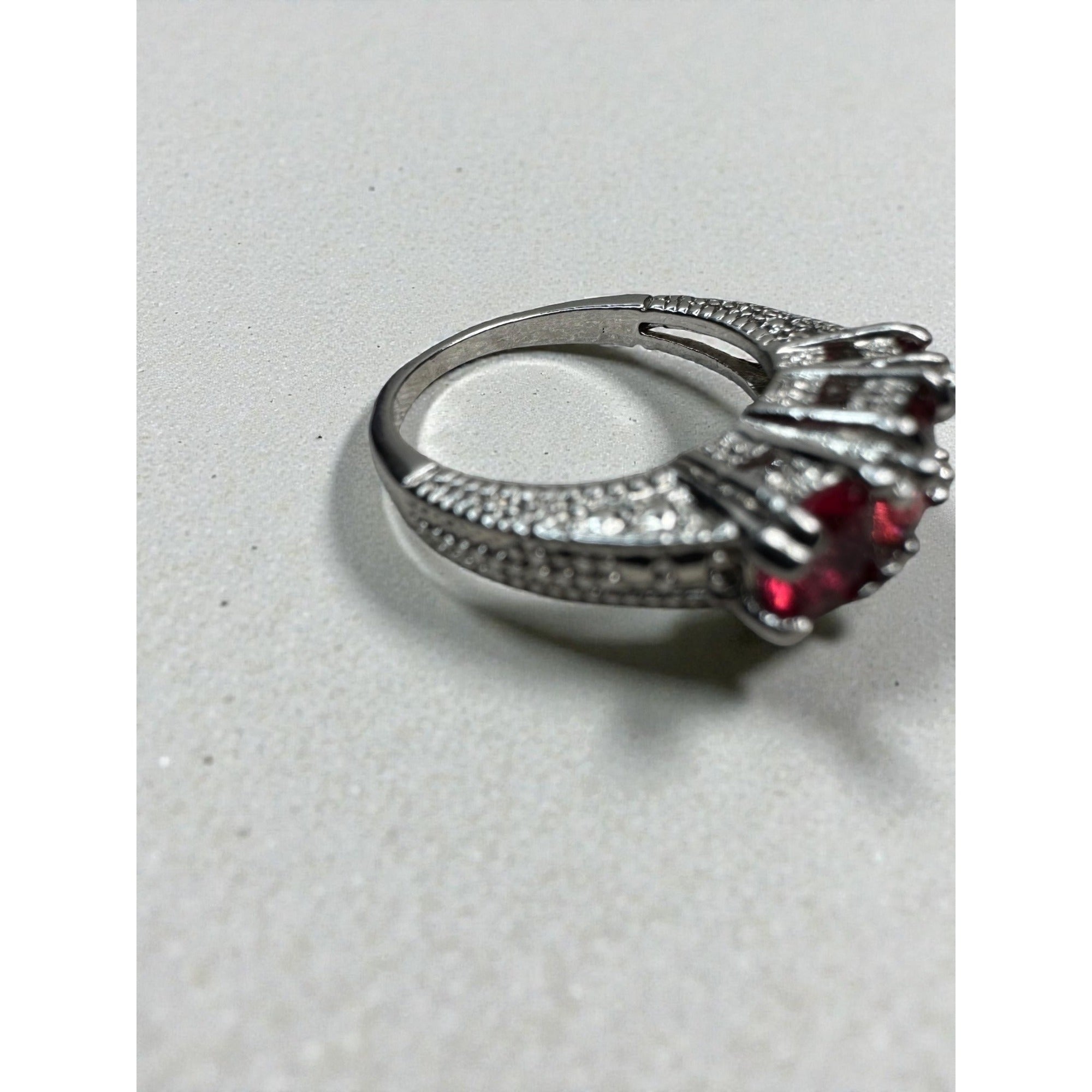 Triple Pink Crystal Cocktail Ring Silver Tone Statement Ring Size 7.25