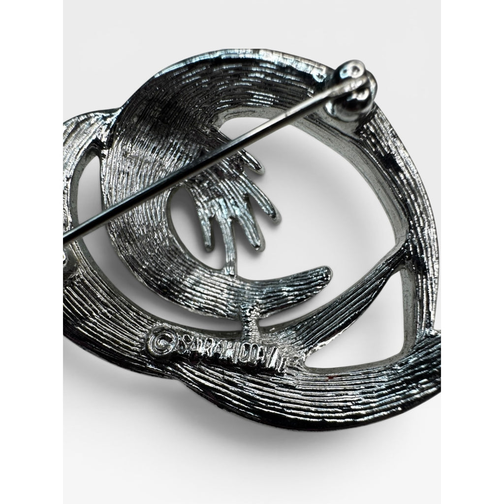 Sarah Coventry Abstract Swirl Brooch Silver Tone Modernist Ribbon Pin 1980s