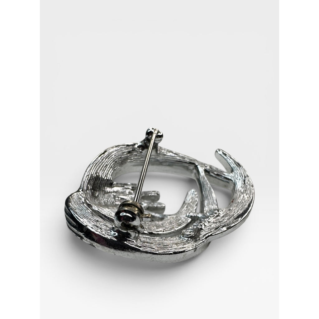 Sarah Coventry Abstract Swirl Brooch Silver Tone Modernist Ribbon Pin 1980s