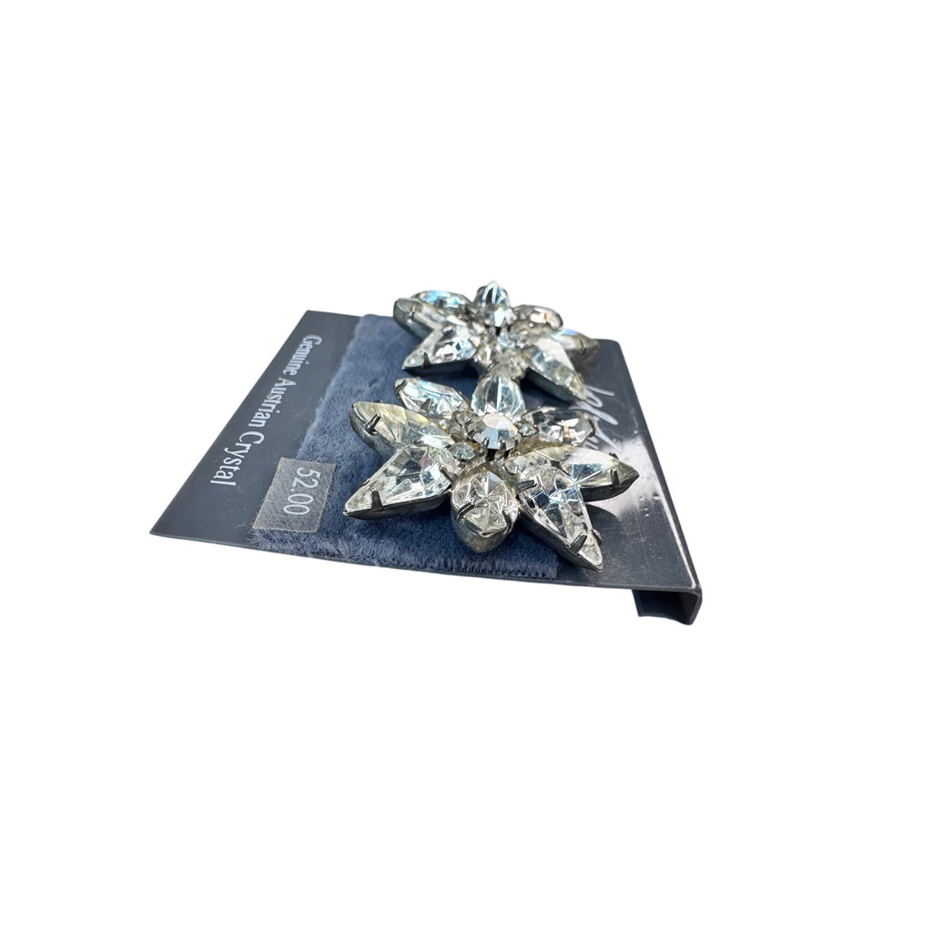 Lord & Taylor Clip On Earrings Silver Austrian Crystal 1990s Vintage
