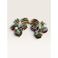 1950s Kramer Watermelon AB Crystal Rhinestone Ribbon Swirl Clip Earrings 1" Vintage