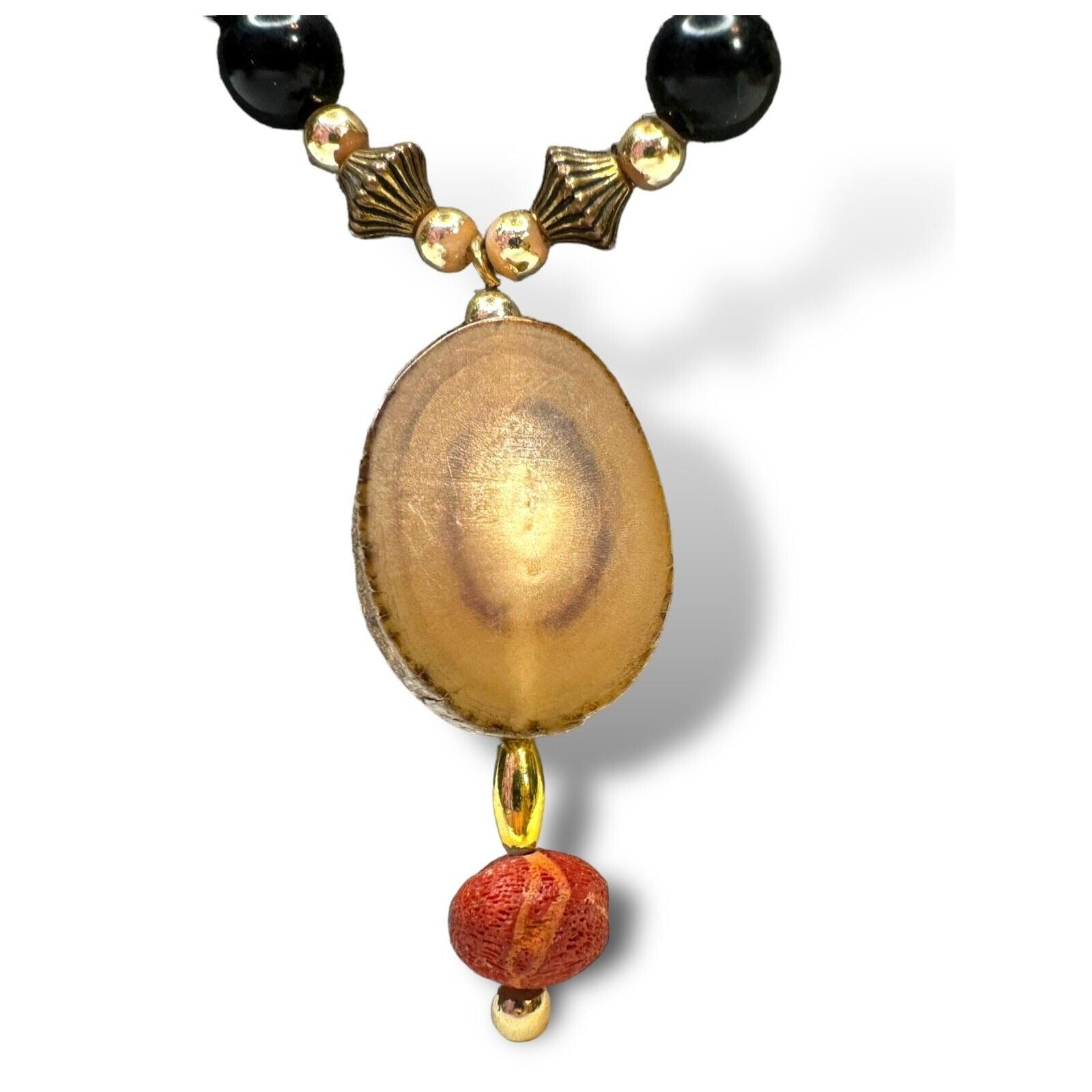 Vintage Jaydee Original Sponge Coral Black Jade Buffalo Horn Necklace 24"