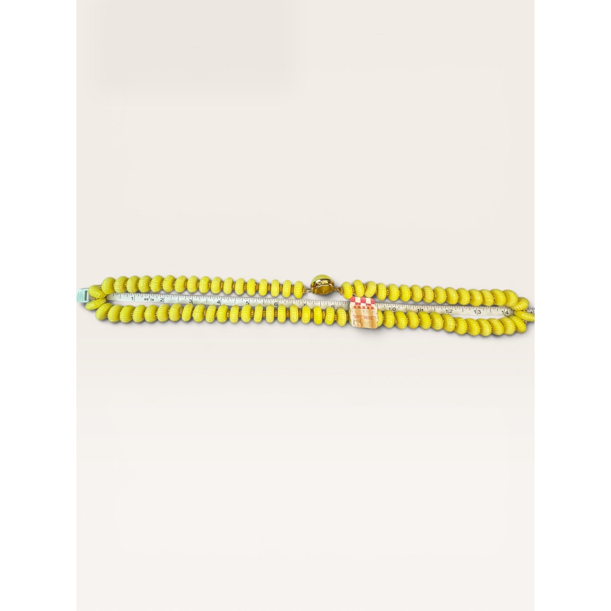 1960s Hong Kong Yellow Fluted Disc Bead Strand Necklace 28" Vintage