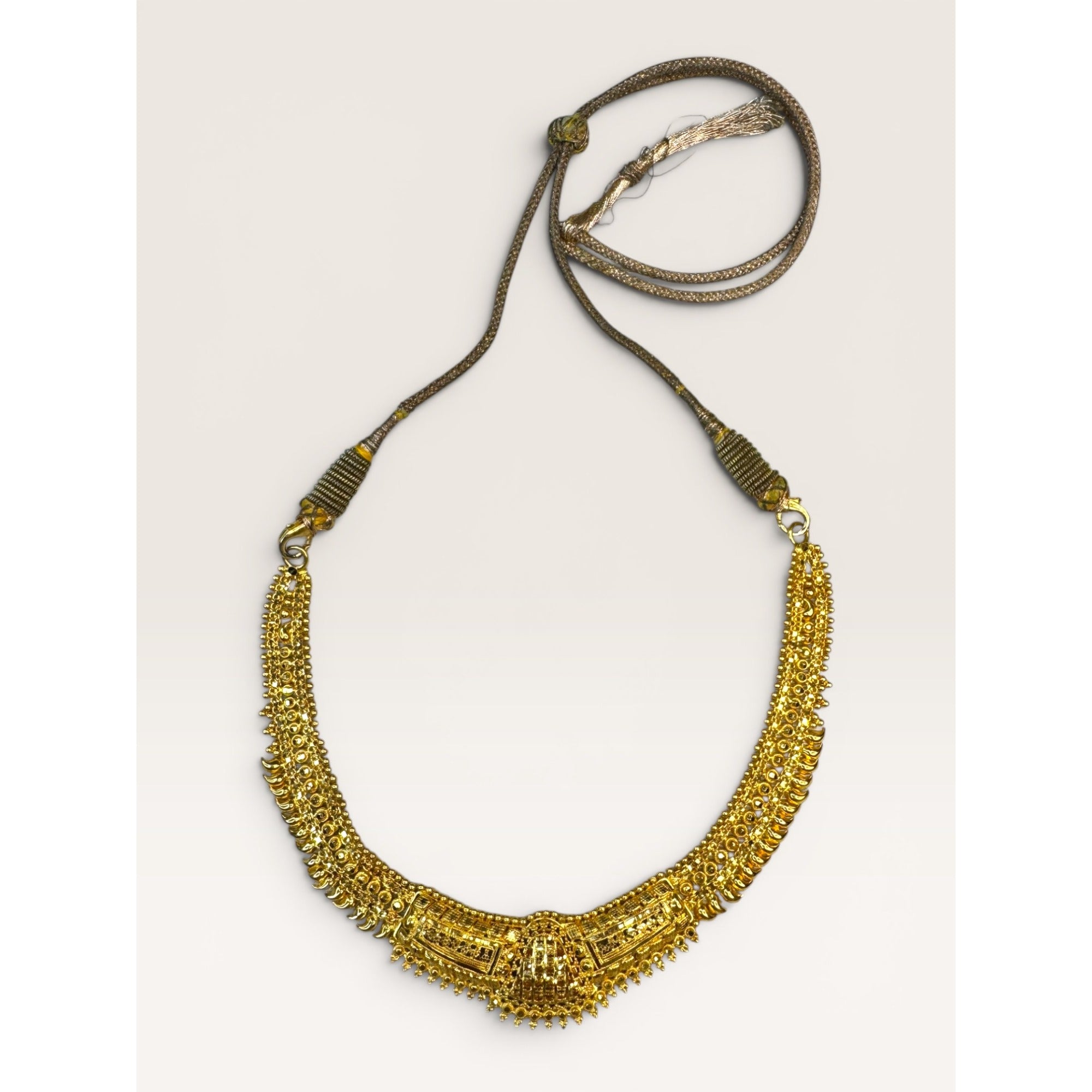 22K Gold Indian Choker Necklace KDM Adjustable Dori 21.73g Traditional Bridal