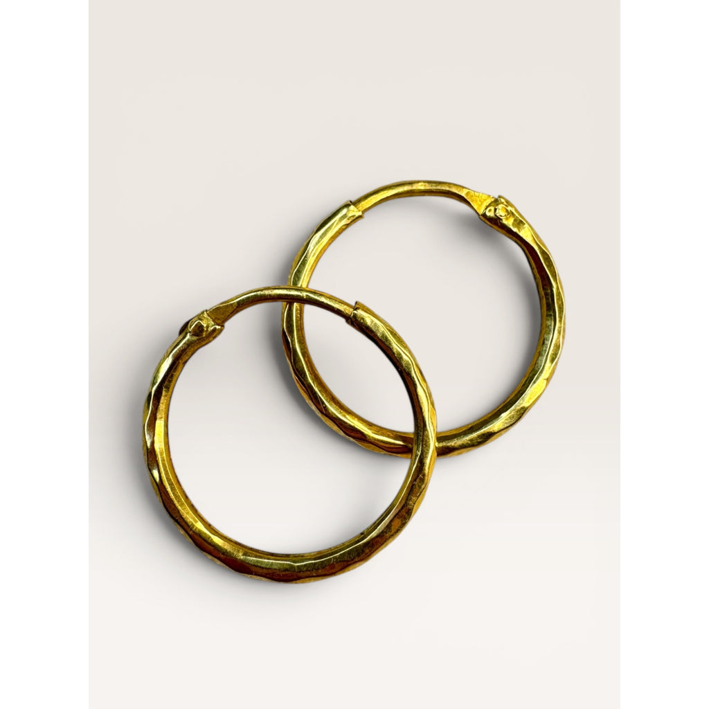 18K Gold Diamond Cut Endless Hoop Earrings Faceted Round Hoops 24mm