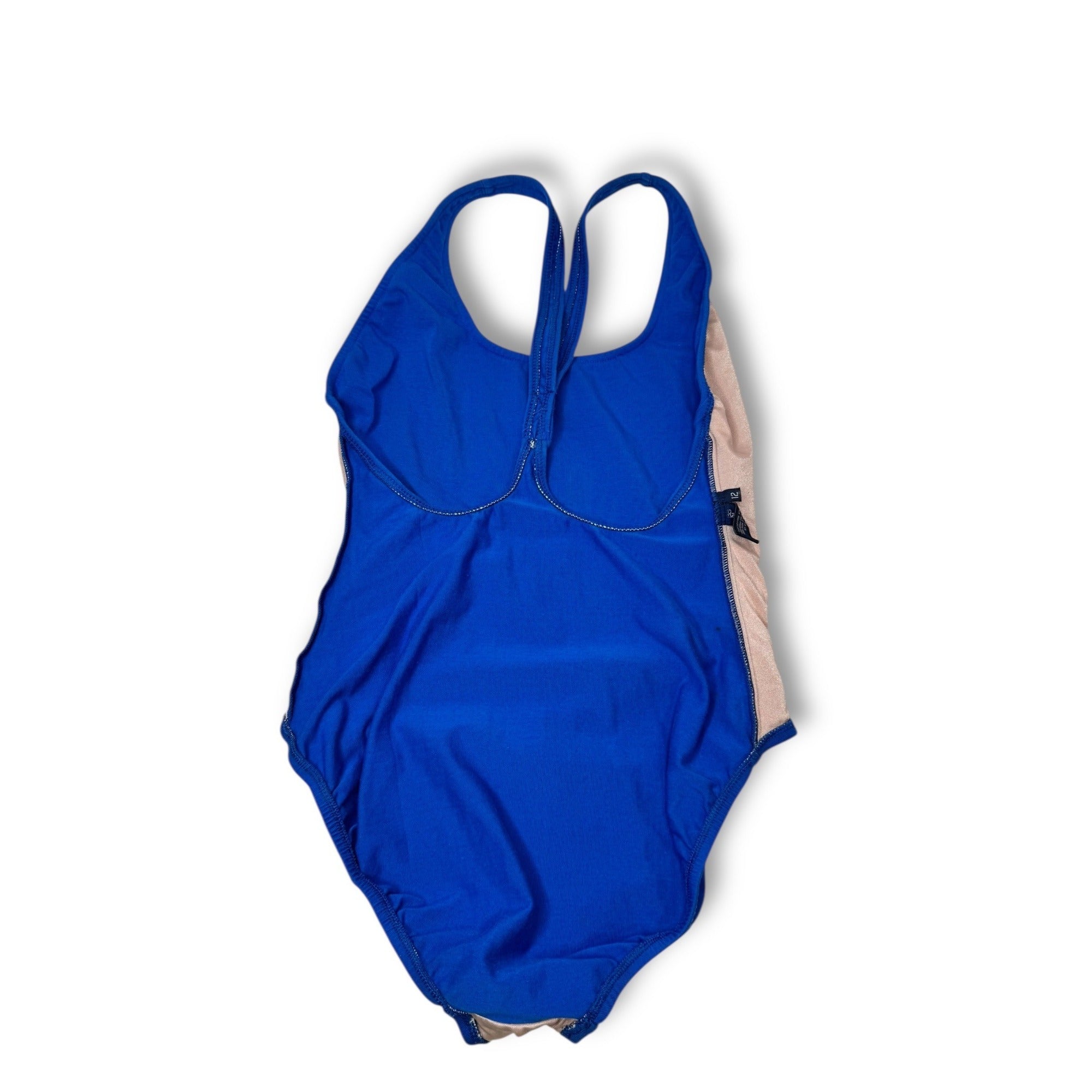 Ralph Lauren Womens Racerback Swimsuit Size 12 Blue Cotton Lycra Vintage 1980s