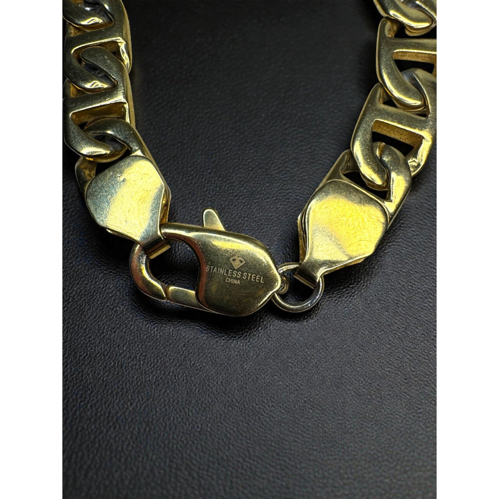 Gold Tone Stainless Steel Mariner Link Chain Necklace 29.5" 9mm