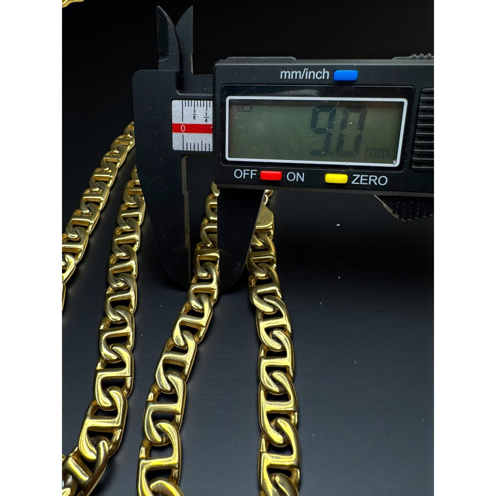Gold Tone Stainless Steel Mariner Link Chain Necklace 29.5" 9mm