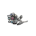 Unsigned Floral Brooch Silver Tone Pink Aurora Crystal Vintage
