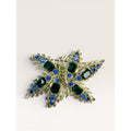 1950s Green Blue Crystal Gold Tone Abstract Foliage Brooch Vintage