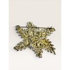 1950s Green Blue Crystal Gold Tone Abstract Foliage Brooch Vintage