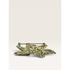 1950s Green Blue Crystal Gold Tone Abstract Foliage Brooch Vintage
