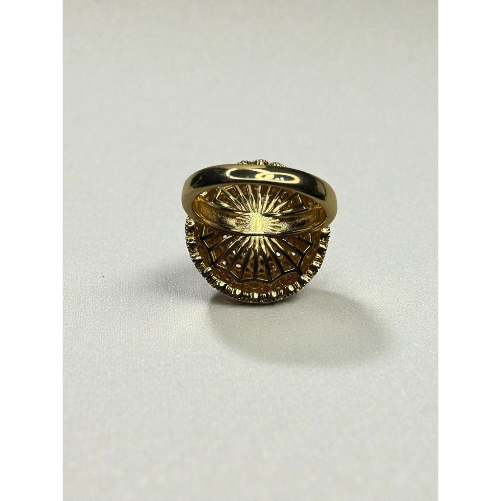 Gold Tone Dome Cocktail Ring Clear Crystal Pave Statement Ring Size 9.5