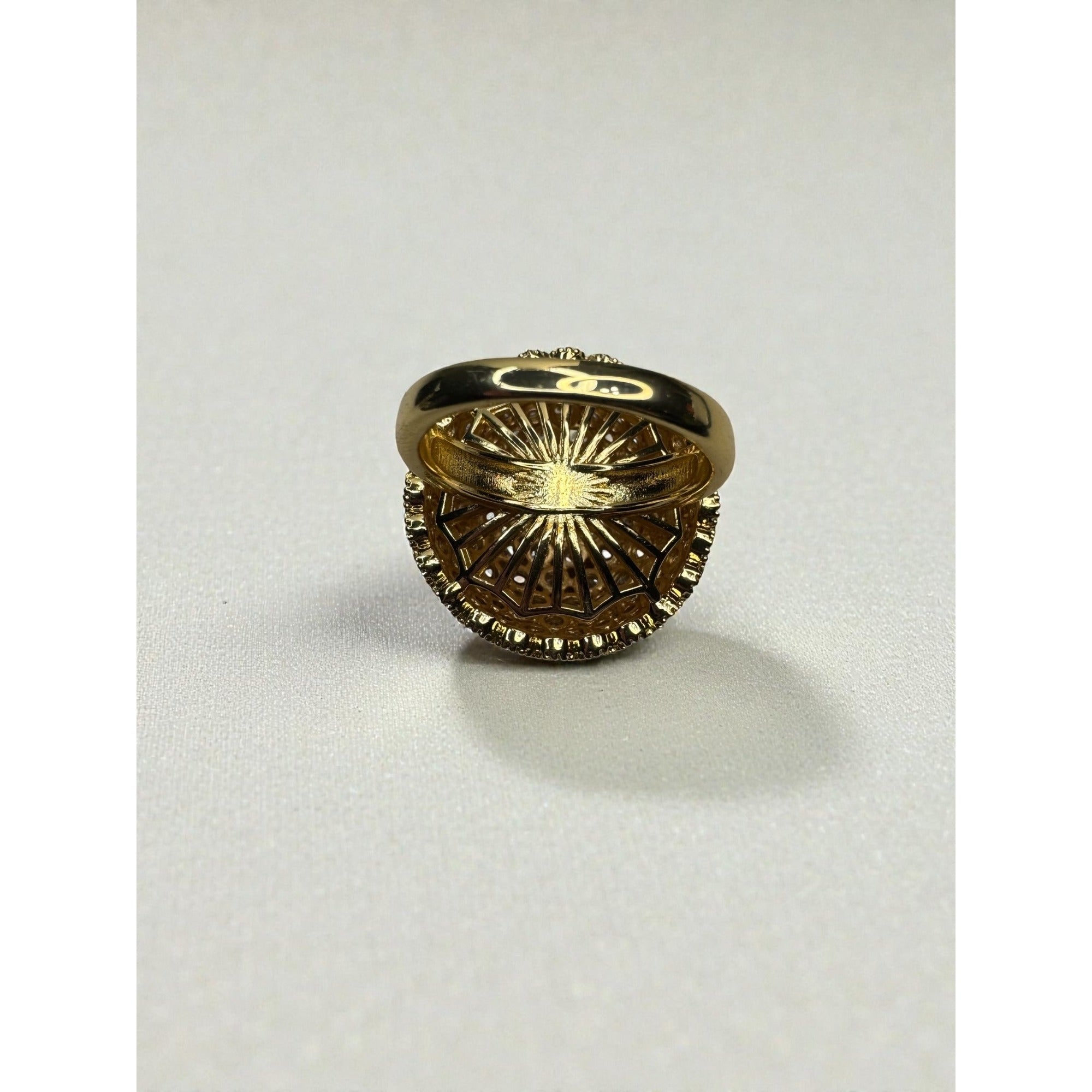 Gold Tone Dome Cocktail Ring Clear Crystal Pave Statement Ring Size 9.5