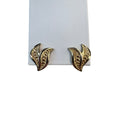 Monet Gold Tone Leaf Clip Earrings Textured Vintage Mid Century