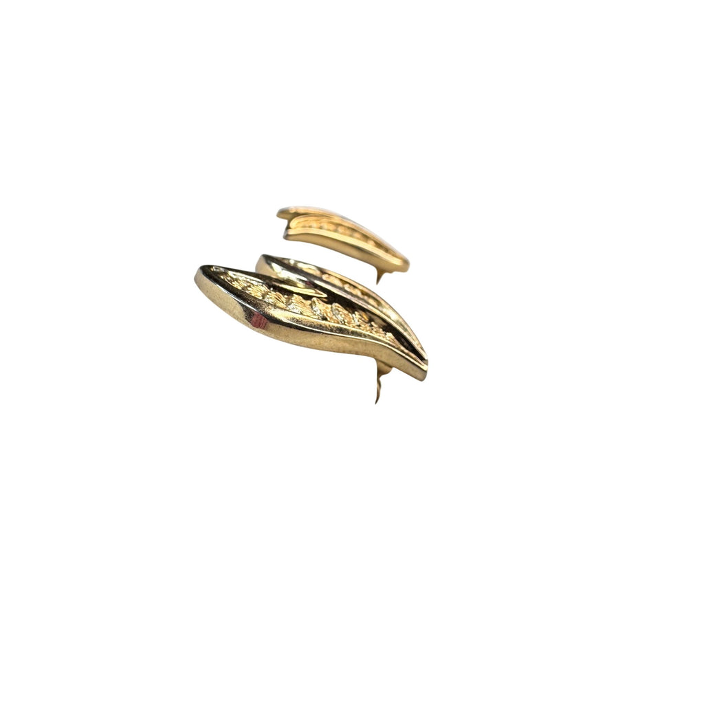 Monet Gold Tone Leaf Clip Earrings Textured Vintage Mid Century