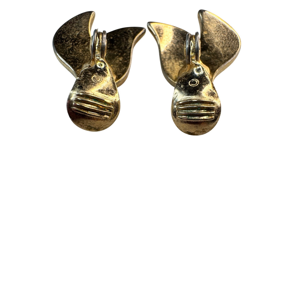 Monet Gold Tone Leaf Clip Earrings Textured Vintage Mid Century