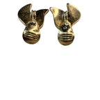Monet Gold Tone Leaf Clip Earrings Textured Vintage Mid Century