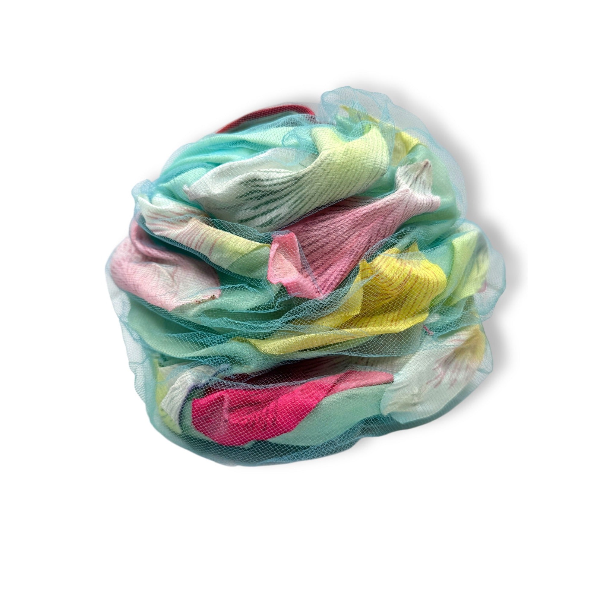 Christian Dior 1960s Turban Chapeau Silk Cotton Tulle Floral Multicolor Vintage