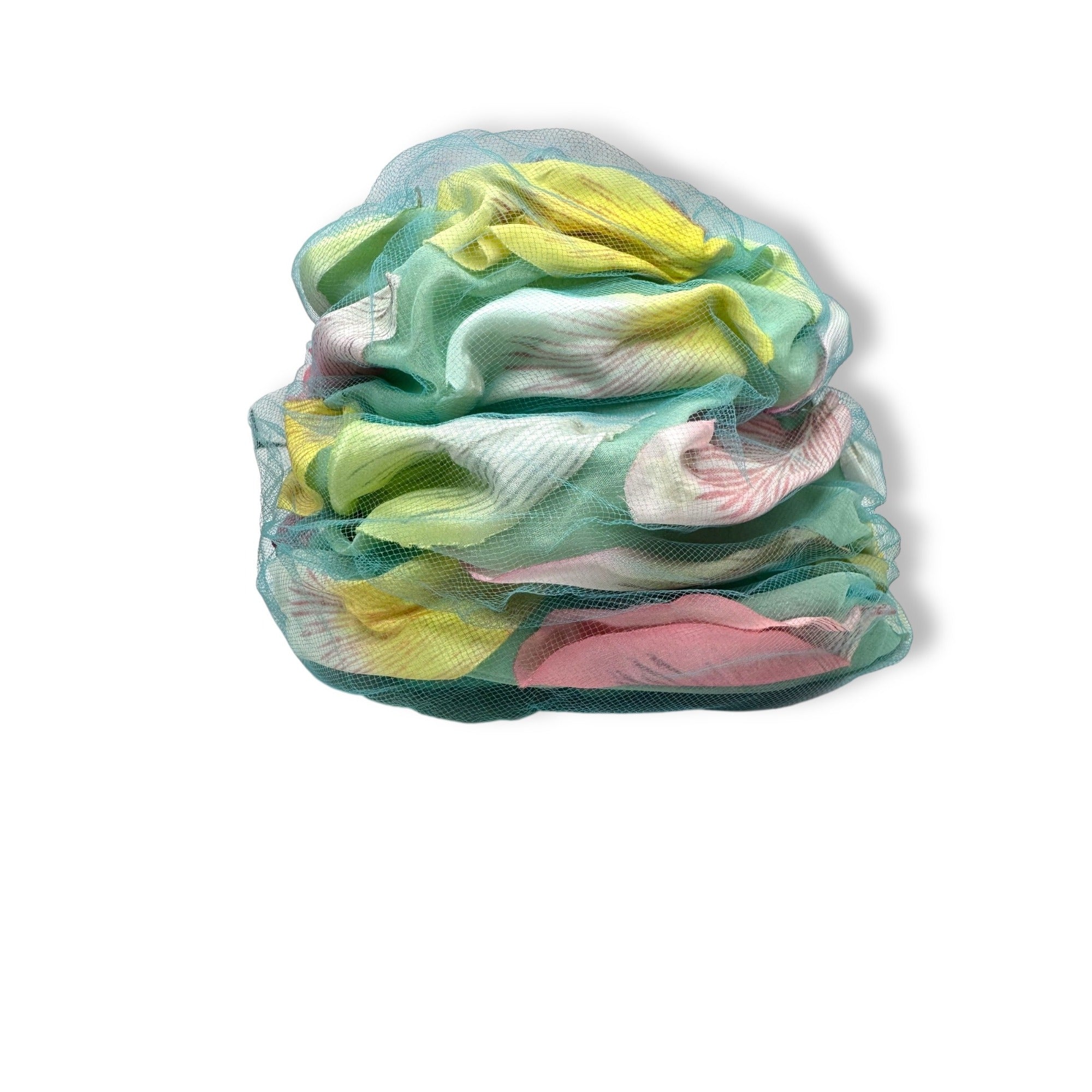 Christian Dior 1960s Turban Chapeau Silk Cotton Tulle Floral Multicolor Vintage