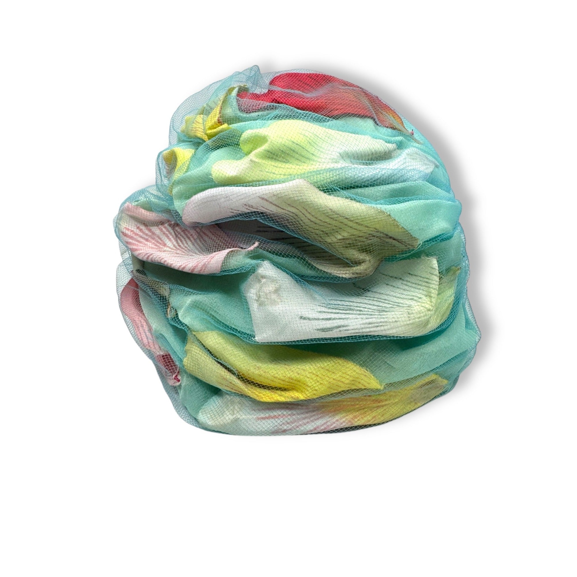 Christian Dior 1960s Turban Chapeau Silk Cotton Tulle Floral Multicolor Vintage