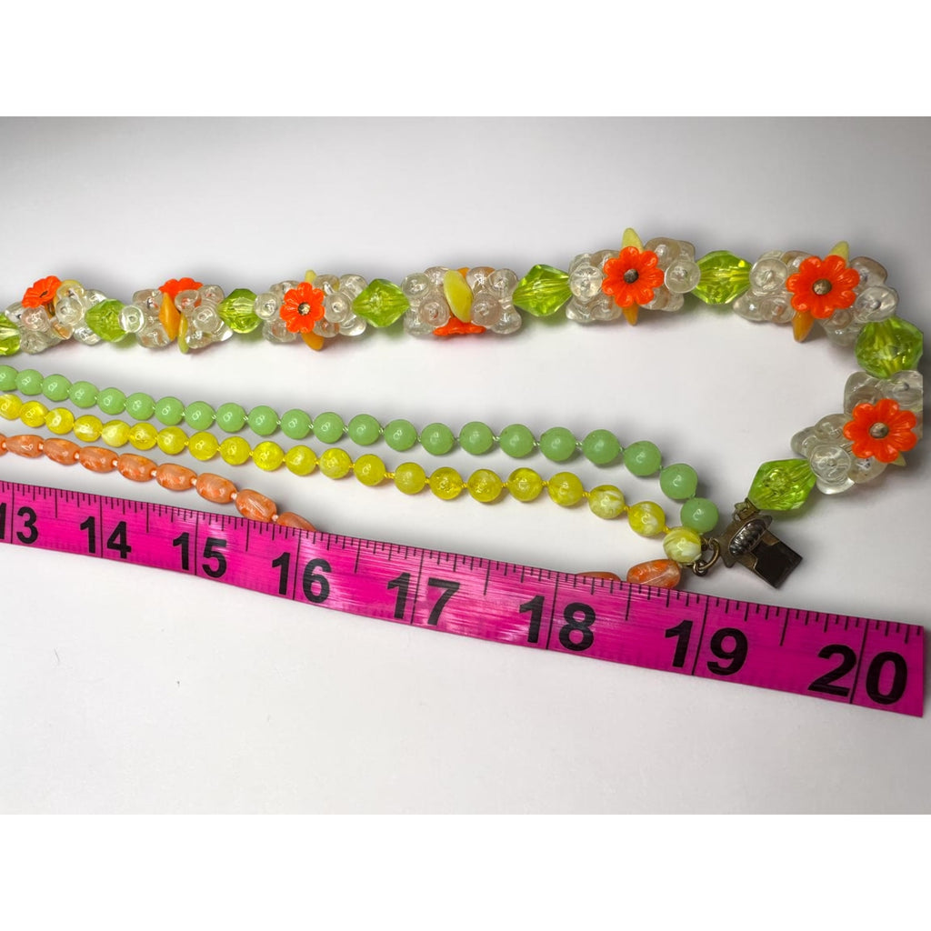 Selro Selini Fluorescent Lucite Bead Necklace Earrings Set 1960s Vintage Glow